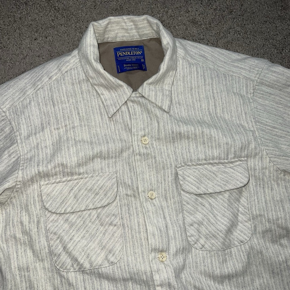 Pendleton Short Sleeve Fitted board Shirt Beige Size M 100% Virgin Wool